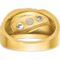 14K Yellow Gold Men's Polished and Grooved 3-Stone Diamond Ring - 0.349 Carats Total Diamond Weight by IBGoodman
