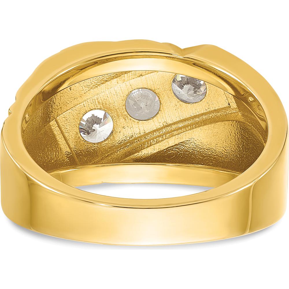 14K Yellow Gold Men's Polished and Grooved 3-Stone Diamond Ring - 0.349 Carats Total Diamond Weight by IBGoodman