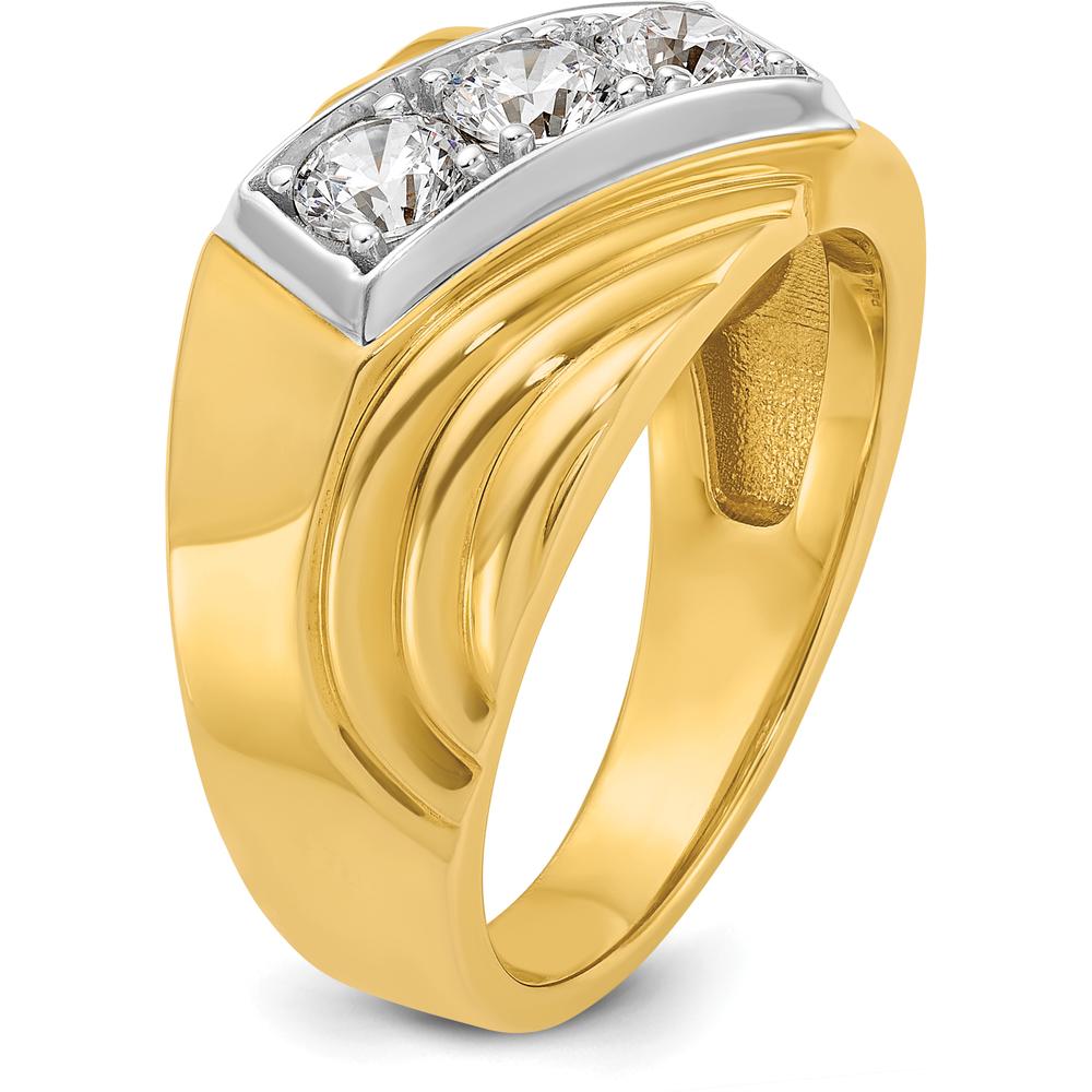 14K Yellow Gold Men's Polished and Grooved 3-Stone Diamond Ring - 0.349 Carats Total Diamond Weight by IBGoodman