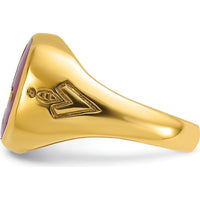 14K Yellow Gold Men's Polished and Grooved Blue Lodge Master Masonic Ring