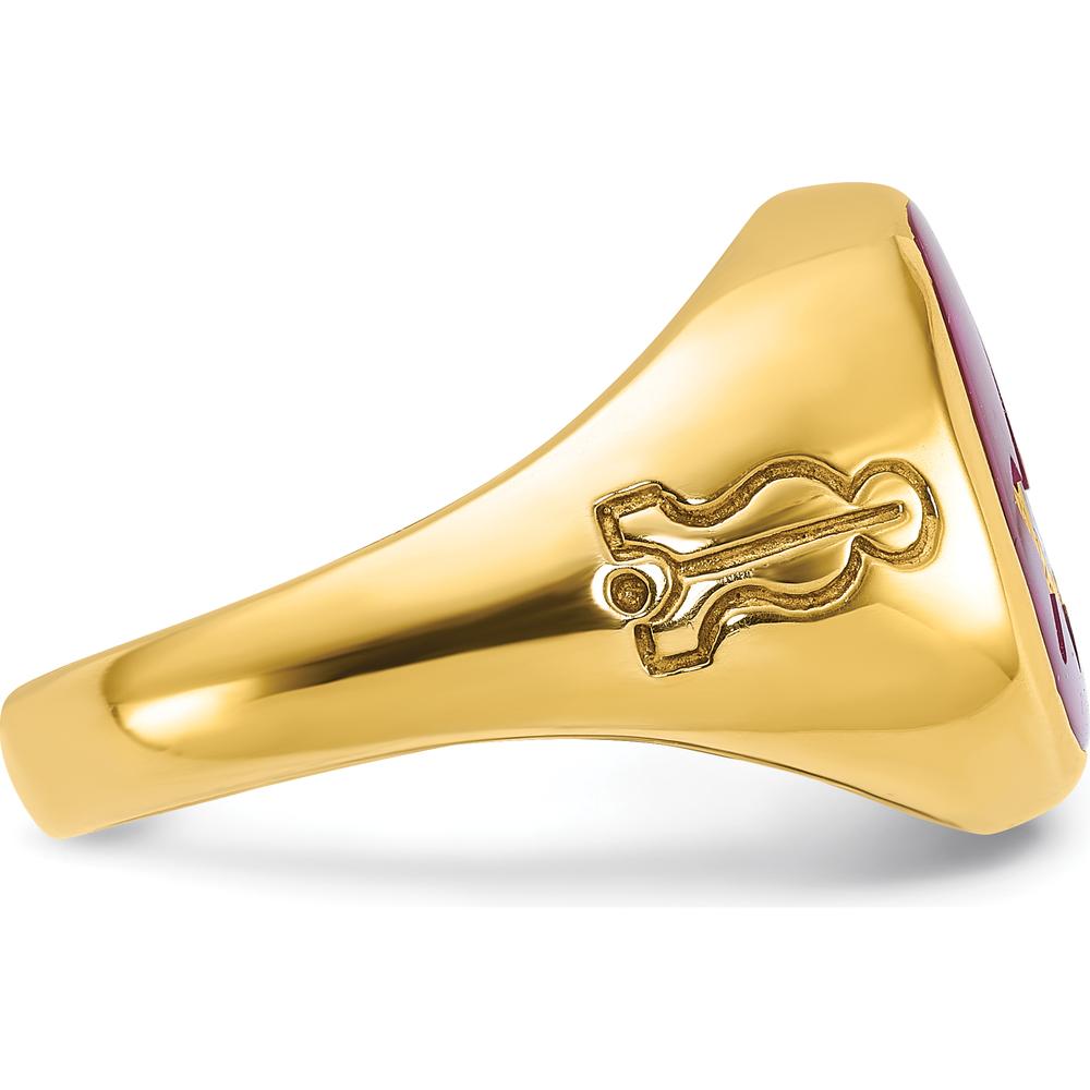 14K Yellow Gold Men's Polished and Grooved Blue Lodge Master Masonic Ring