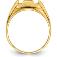 14K Yellow Gold Men's Polished and Grooved Masonic Ring Mounting for 12x10mm Oval Gemstone by Monteluci Fine Jewelry