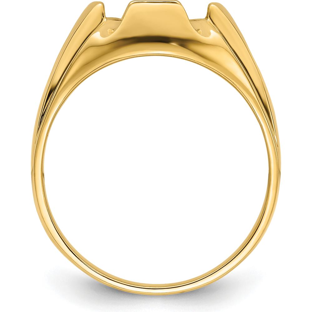 14K Yellow Gold Men's Polished and Grooved Masonic Ring Mounting for 12x10mm Oval Gemstone by Monteluci Fine Jewelry