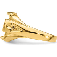 14K Yellow Gold Men's Polished and Grooved Masonic Ring Mounting for 12x10mm Oval Gemstone by Monteluci Fine Jewelry