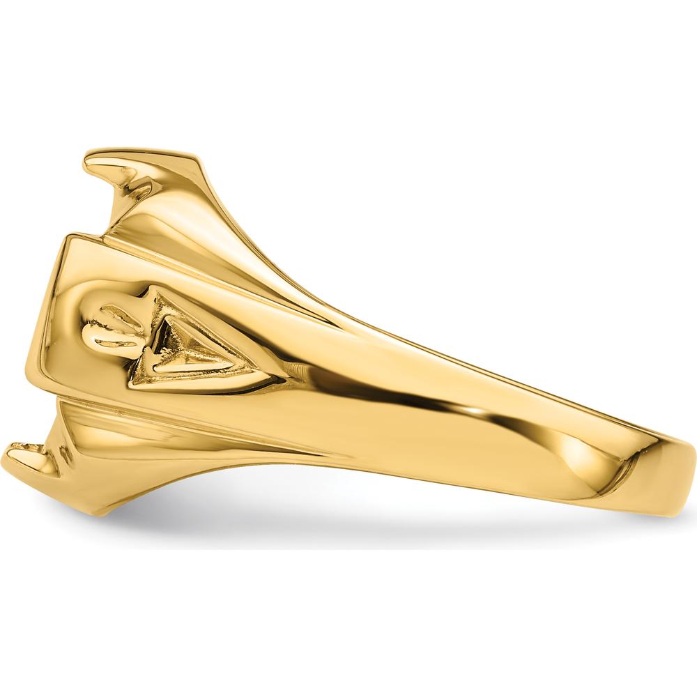 14K Yellow Gold Men's Polished and Grooved Masonic Ring Mounting for 12x10mm Oval Gemstone by Monteluci Fine Jewelry