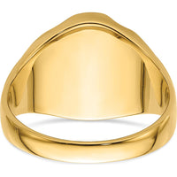 14K Yellow Gold Men's Polished and Grooved Masonic Ring Mounting for 12x10mm Oval Gemstone by Monteluci Fine Jewelry