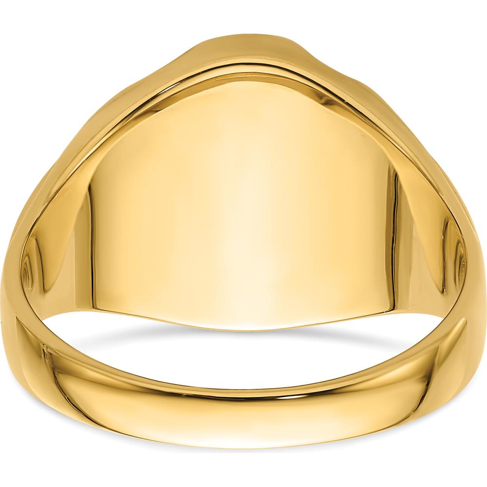 14K Yellow Gold Men's Polished and Grooved Masonic Ring Mounting for 12x10mm Oval Gemstone by Monteluci Fine Jewelry