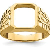 14K Yellow Gold Men's Polished and Grooved Masonic Ring Mounting for Octagon or Emerald Cut Stone by IBGoodman