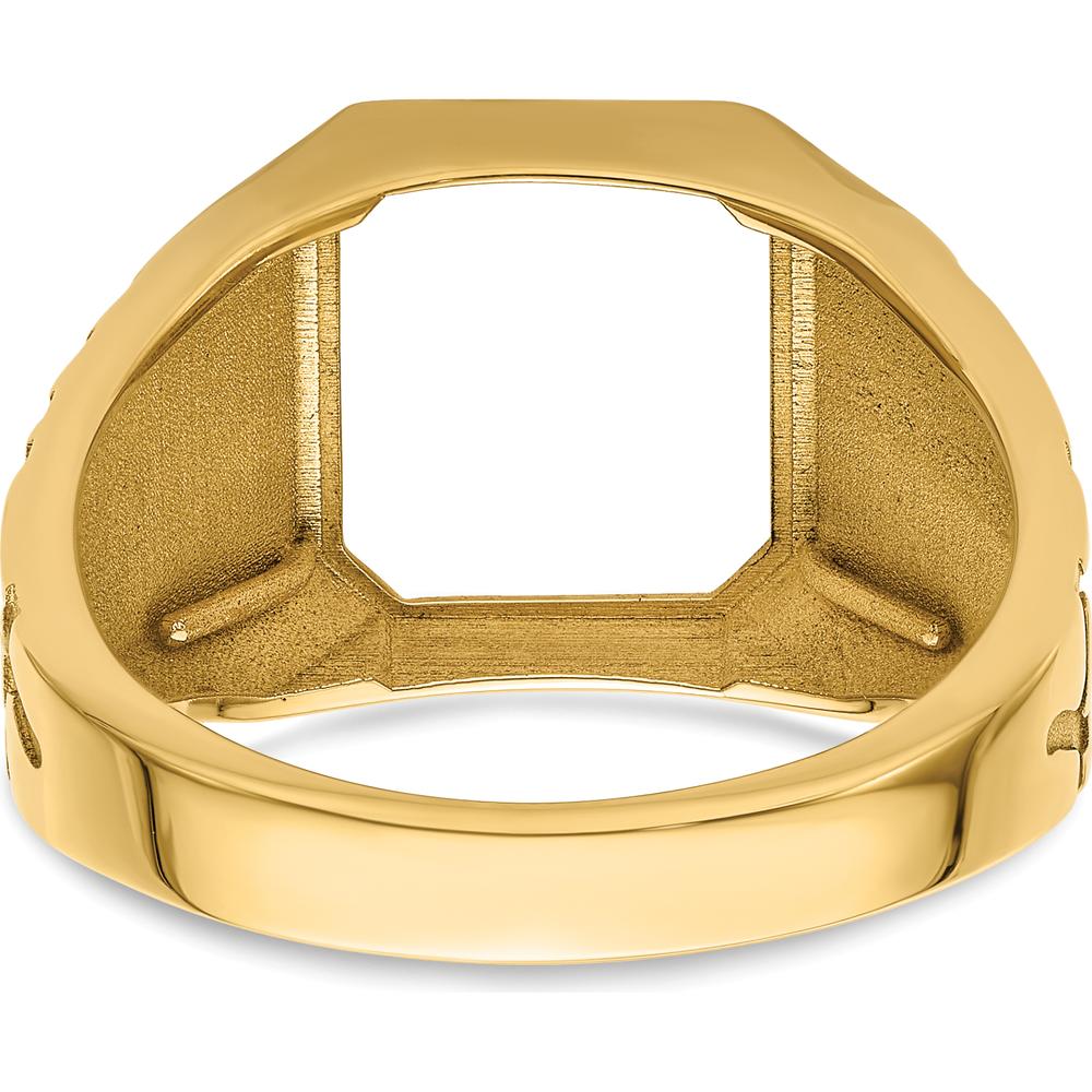14K Yellow Gold Men's Polished and Grooved Masonic Ring Mounting for Octagon or Emerald Cut Stone by IBGoodman