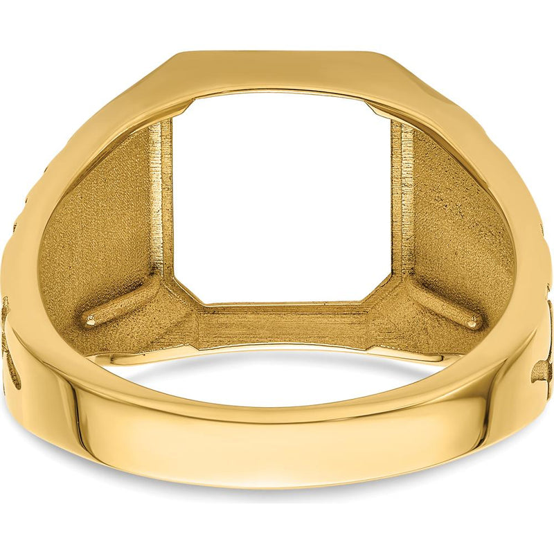 14K Yellow Gold Men's Polished and Grooved Masonic Ring Mounting for Octagon or Emerald Cut Stone by IBGoodman
