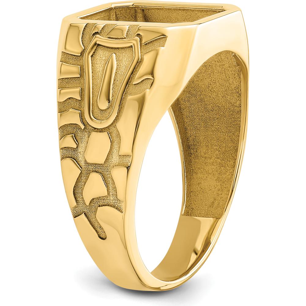 14K Yellow Gold Men's Polished and Grooved Masonic Ring Mounting for Octagon or Emerald Cut Stone by IBGoodman