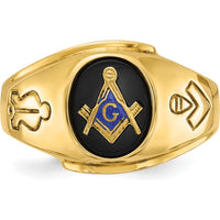 14K Yellow Gold Men's Polished and Grooved Masonic Ring with Oval Onyx Stone - 10x8mm by IBGoodman
