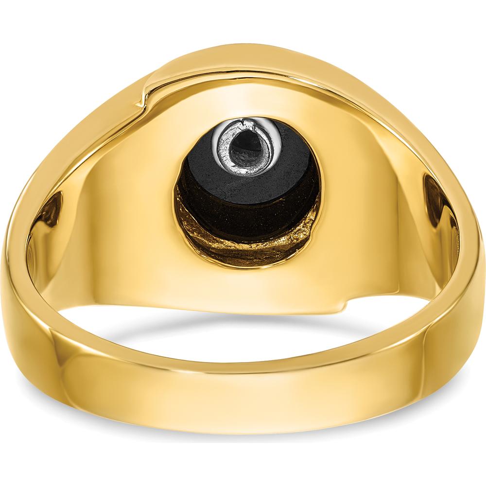 14K Yellow Gold Men's Polished and Grooved Masonic Ring with Oval Onyx Stone - 10x8mm by IBGoodman