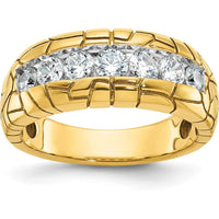 14K Yellow Gold Men's Polished and Nugget Texture 7-Stone Diamond Ring - 1.00 Carats Total Diamond Weight by IBGoodman