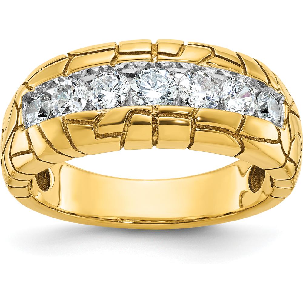 14K Yellow Gold Men's Polished and Nugget Texture 7-Stone Diamond Ring - 1.00 Carats Total Diamond Weight by IBGoodman