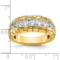 14K Yellow Gold Men's Polished and Nugget Texture 7-Stone Diamond Ring - 1.00 Carats Total Diamond Weight by IBGoodman