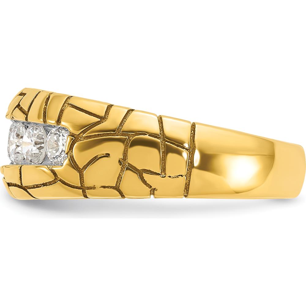 14K Yellow Gold Men's Polished and Nugget Texture 7-Stone Diamond Ring - 1.00 Carats Total Diamond Weight by IBGoodman