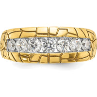 14K Yellow Gold Men's Polished and Nugget Texture 7-Stone Diamond Ring - 1.00 Carats Total Diamond Weight by IBGoodman