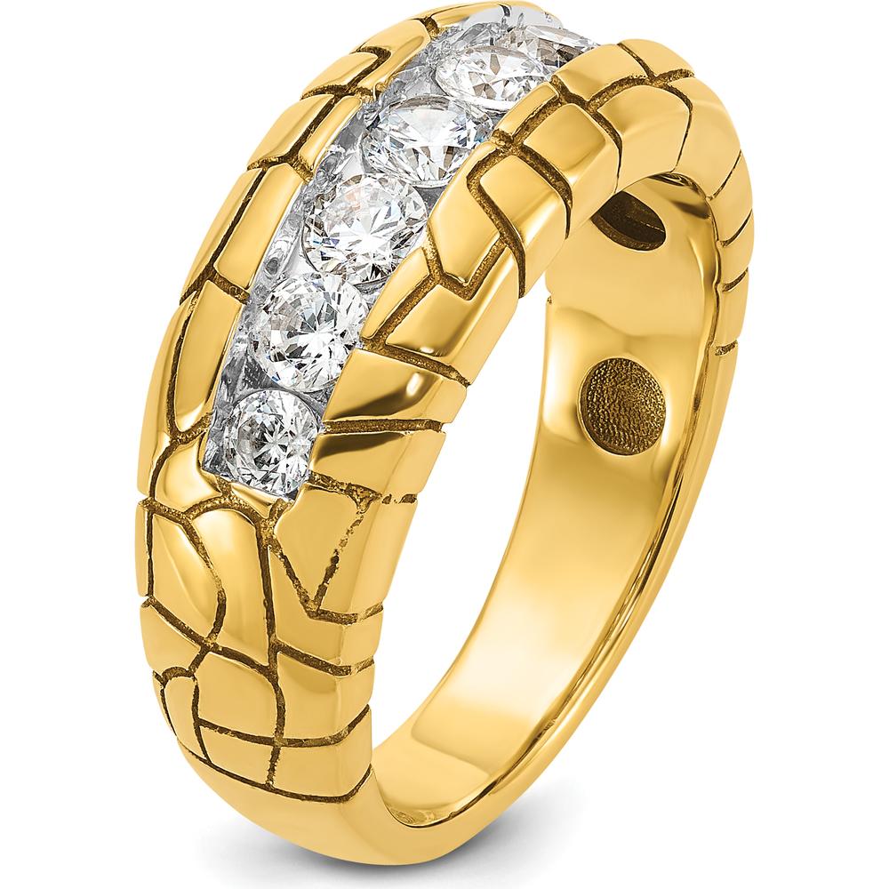 14K Yellow Gold Men's Polished and Nugget Texture 7-Stone Diamond Ring - 1.00 Carats Total Diamond Weight by IBGoodman