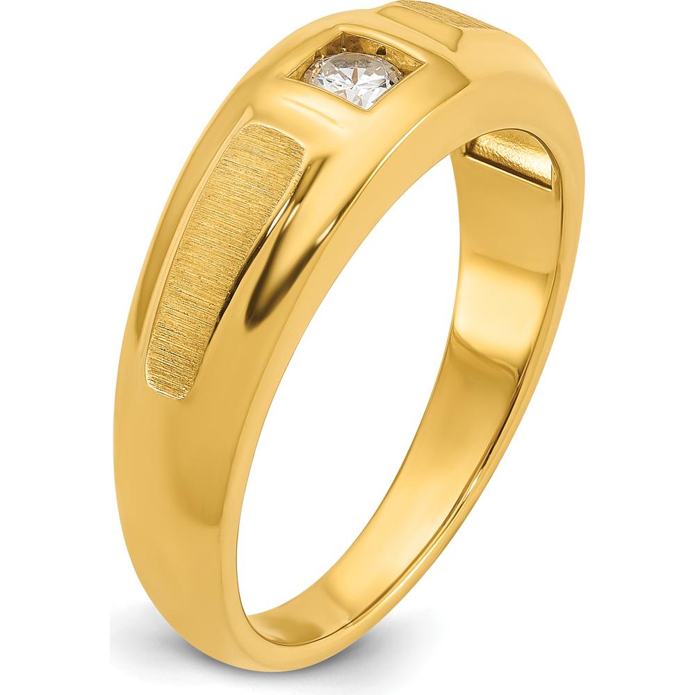 14K Yellow Gold Men's Polished and Satin 0.17 Carats Diamond Band Ring by IBGoodman