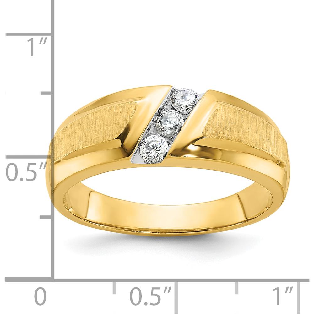 14K Yellow Gold Men's Polished and Satin 3-Stone Diamond Ring by IBGoodman