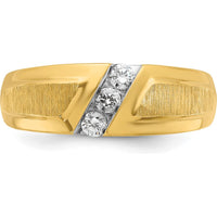 14K Yellow Gold Men's Polished and Satin 3-Stone Diamond Ring by IBGoodman