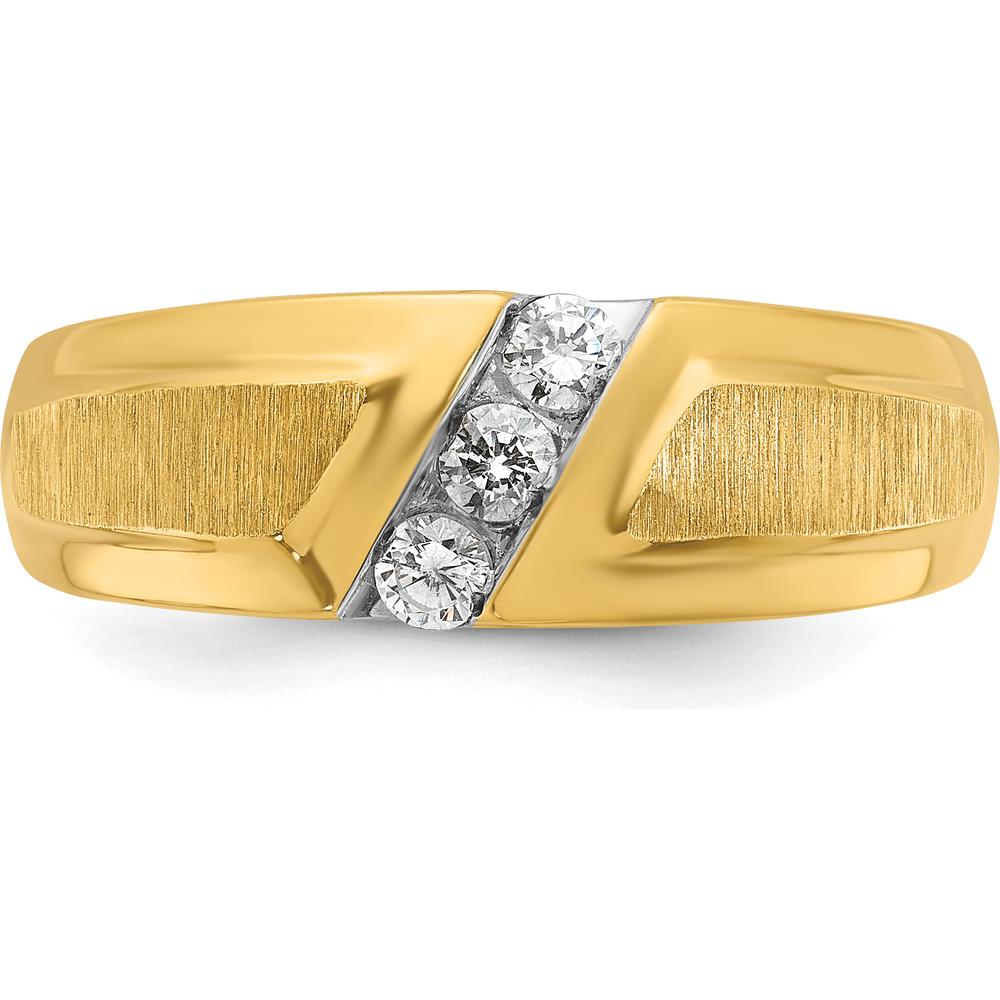14K Yellow Gold Men's Polished and Satin 3-Stone Diamond Ring by IBGoodman