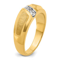 14K Yellow Gold Men's Polished and Satin 3-Stone Diamond Ring by IBGoodman