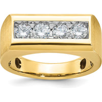 14K Yellow Gold Men's Polished and Satin 4-Stone Diamond Ring - 1.0 Carats Total Diamond Weight by IBGoodman
