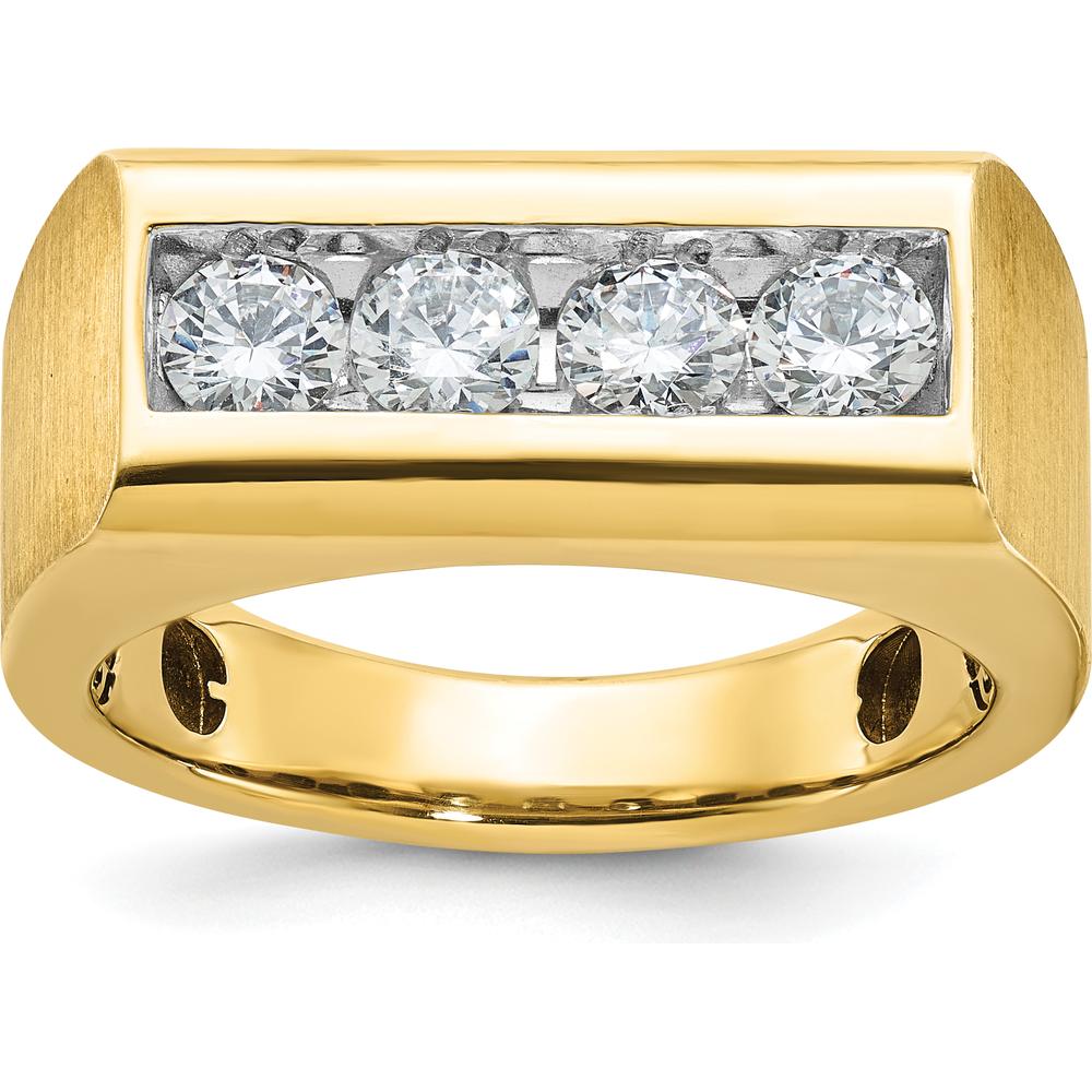 14K Yellow Gold Men's Polished and Satin 4-Stone Diamond Ring - 1.0 Carats Total Diamond Weight by IBGoodman