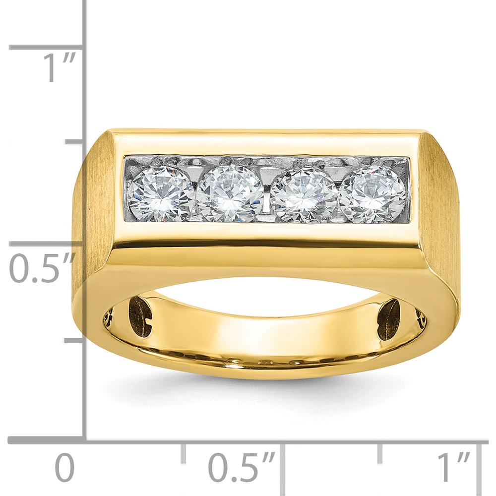 14K Yellow Gold Men's Polished and Satin 4-Stone Diamond Ring - 1.0 Carats Total Diamond Weight by IBGoodman