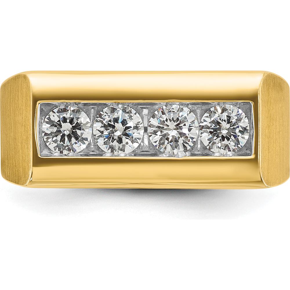 14K Yellow Gold Men's Polished and Satin 4-Stone Diamond Ring - 1.0 Carats Total Diamond Weight by IBGoodman