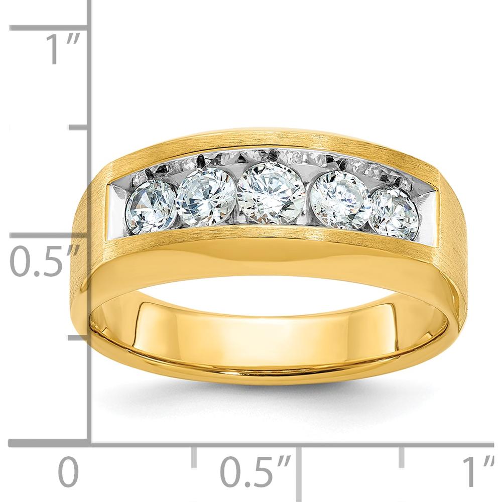 14K Yellow Gold Men's Polished and Satin 5-Stone Diamond Ring - 1.00 Carats Total Diamond Weight by IBGoodman
