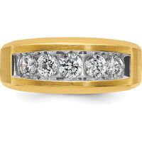 14K Yellow Gold Men's Polished and Satin 5-Stone Diamond Ring - 1.00 Carats Total Diamond Weight by IBGoodman