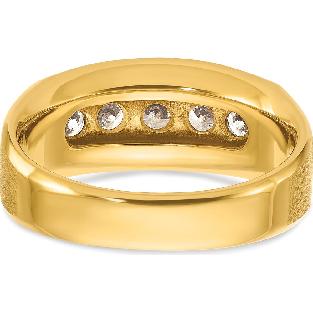 14K Yellow Gold Men's Polished and Satin 5-Stone Diamond Ring - 1.00 Carats Total Diamond Weight by IBGoodman