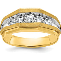 14K Yellow Gold Men's Polished and Satin 5-Stone Diamond Ring - 1 Carat Total Diamond Weight by IBGoodman