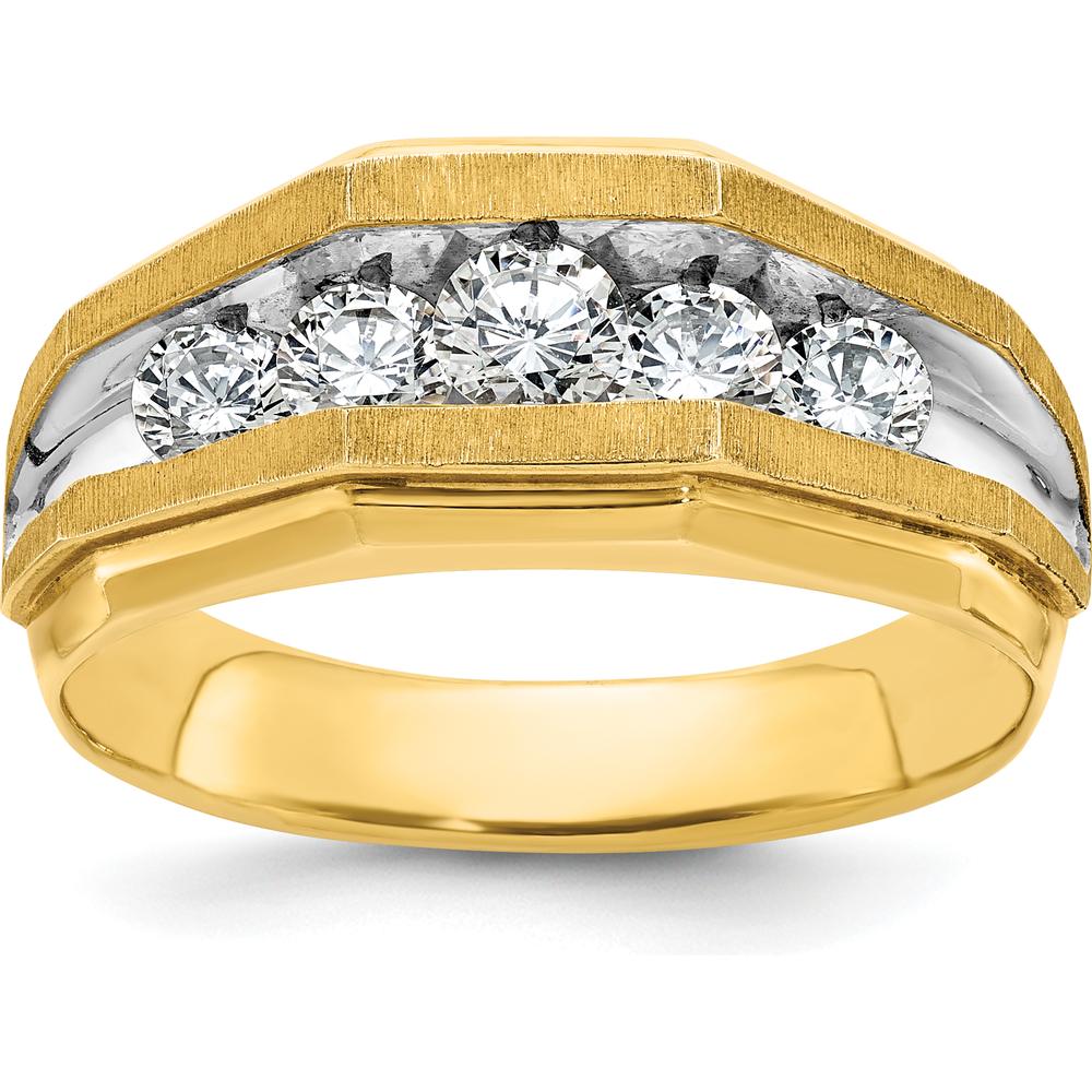 14K Yellow Gold Men's Polished and Satin 5-Stone Diamond Ring - 1 Carat Total Diamond Weight by IBGoodman