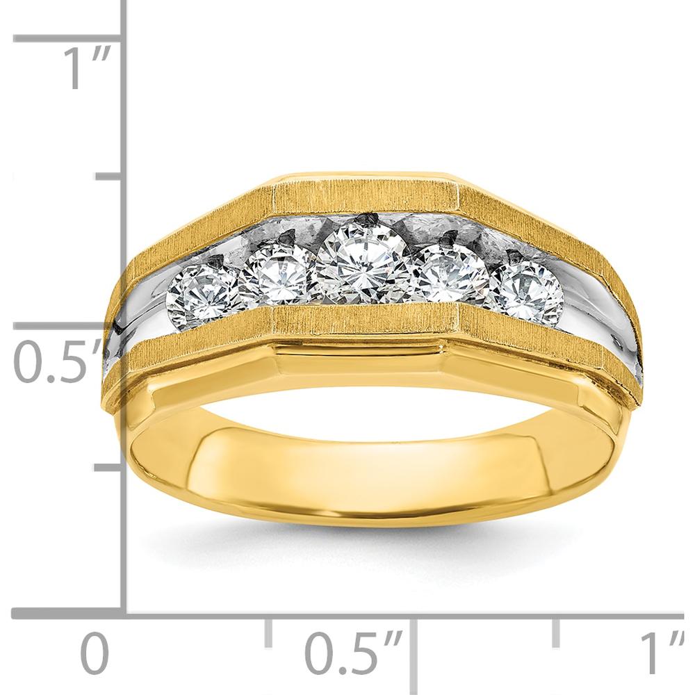 14K Yellow Gold Men's Polished and Satin 5-Stone Diamond Ring - 1 Carat Total Diamond Weight by IBGoodman