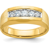 14K Yellow Gold Men's Polished and Satin 5-Stone Ring with Diamonds - Total Diamond Weight 1.0 Carats by IBGoodman