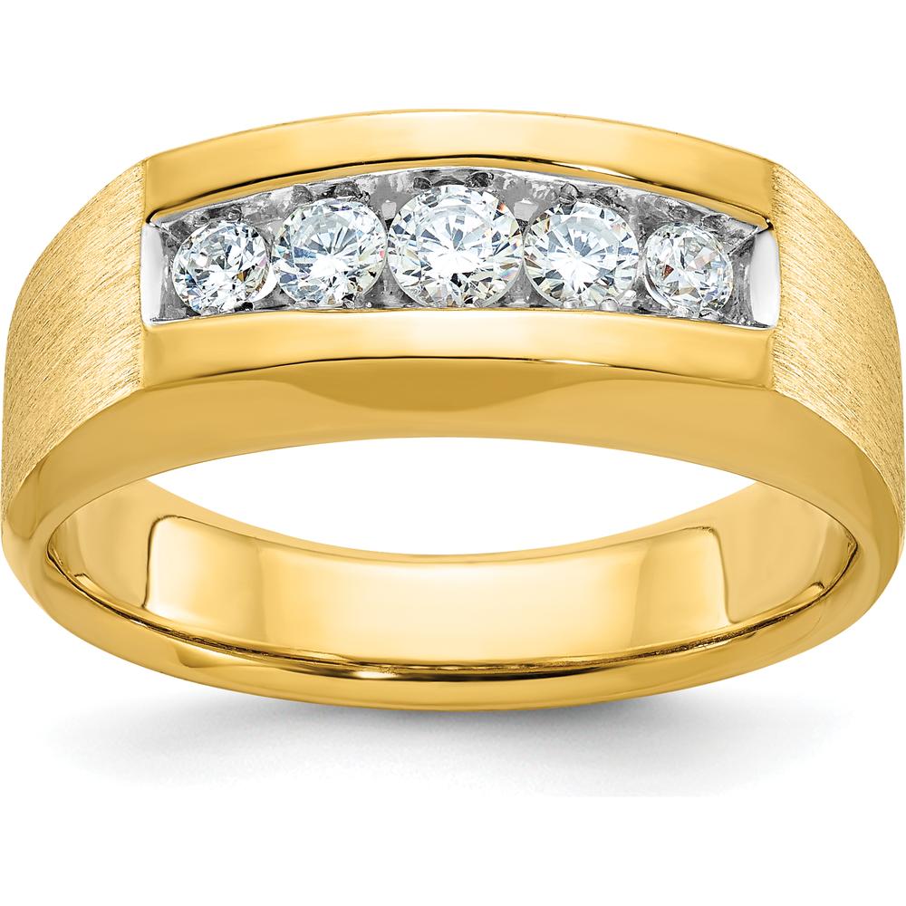 14K Yellow Gold Men's Polished and Satin 5-Stone Ring with Diamonds - Total Diamond Weight 1.0 Carats by IBGoodman