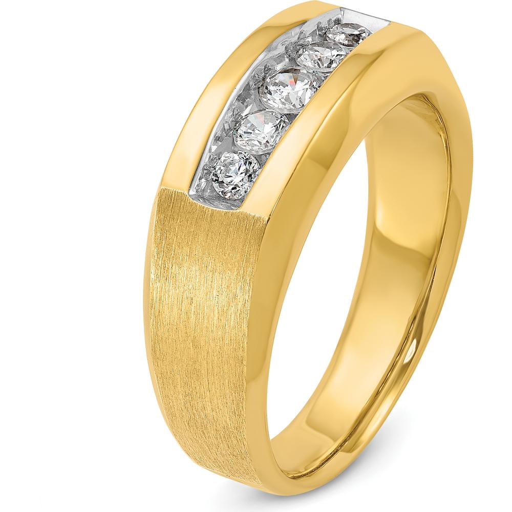 14K Yellow Gold Men's Polished and Satin 5-Stone Ring with Diamonds - Total Diamond Weight 1.0 Carats by IBGoodman