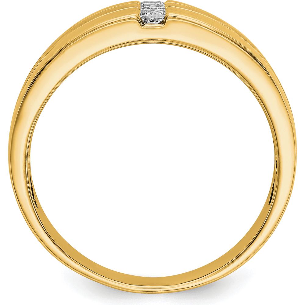 14K Yellow Gold Men's Polished and Satin Band Ring with 3 Square Cut Diamonds - 0.08 Carat Total Diamond Weight by 0