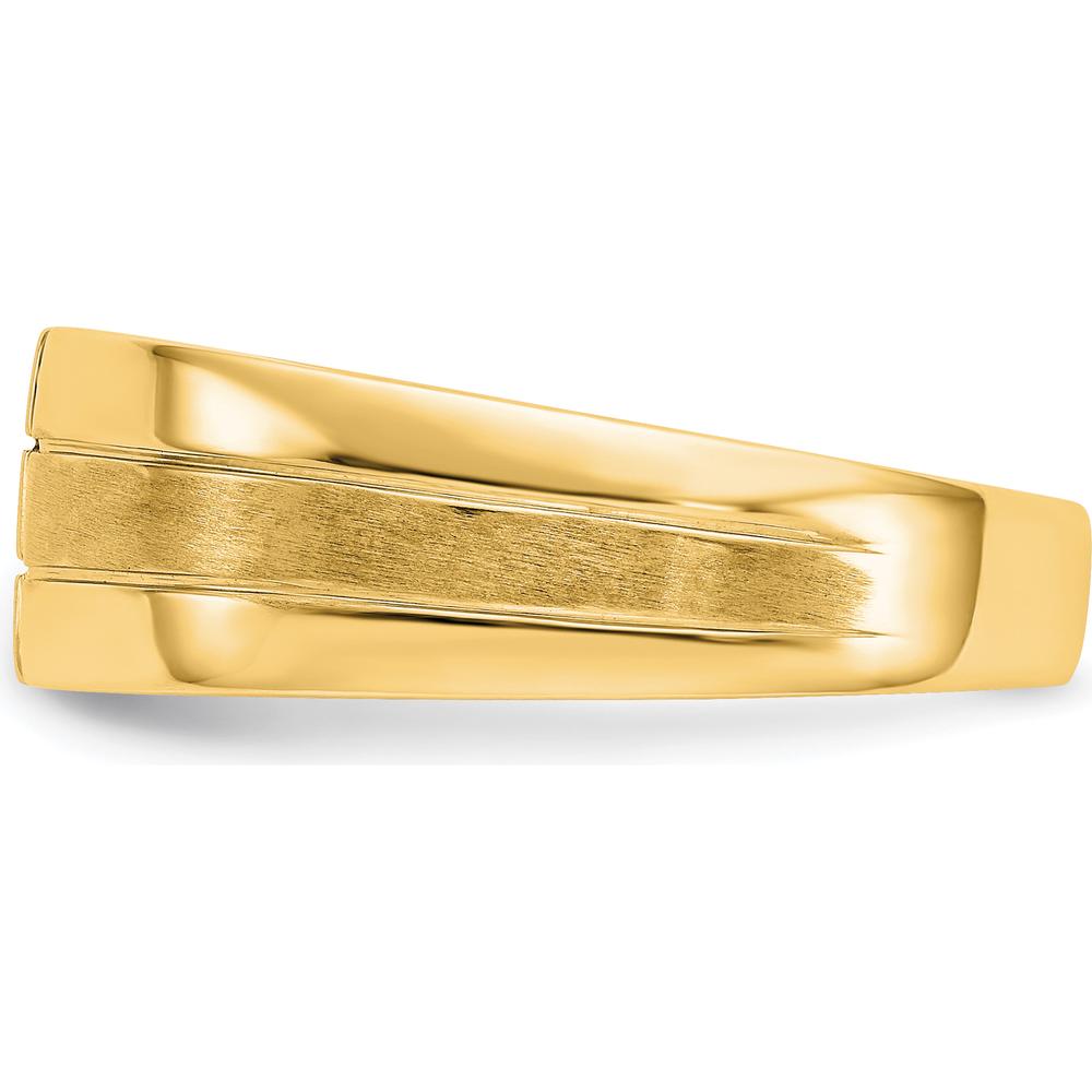 14K Yellow Gold Men's Polished and Satin Band Ring with 3 Square Cut Diamonds - 0.08 Carat Total Diamond Weight by 0