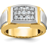 14K Yellow Gold Men's Polished and Satin Diamond Cluster Ring with 1/2 Carat AA Quality Diamonds by IBGoodman