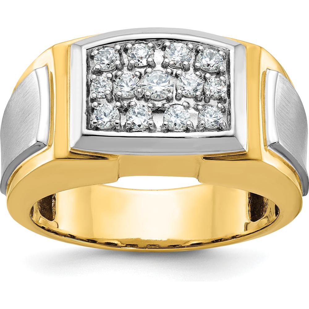 14K Yellow Gold Men's Polished and Satin Diamond Cluster Ring with 1/2 Carat AA Quality Diamonds by IBGoodman