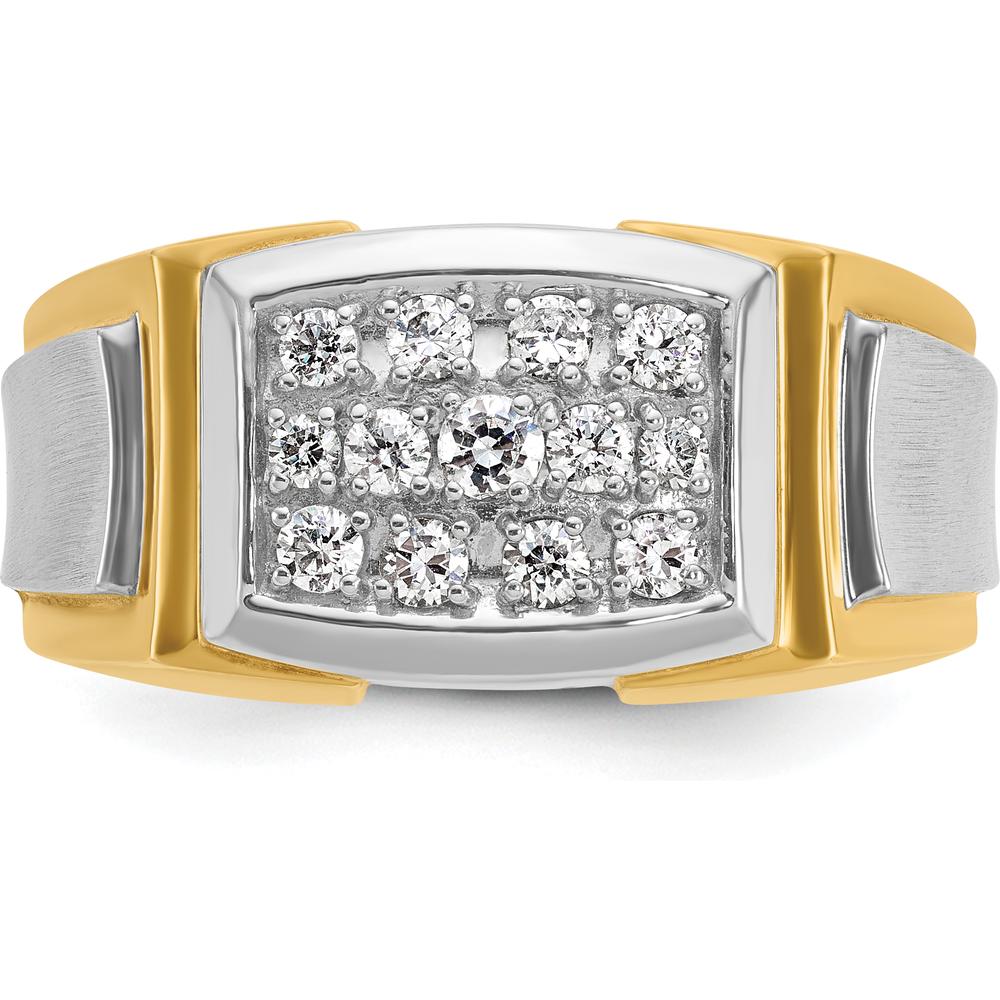 14K Yellow Gold Men's Polished and Satin Diamond Cluster Ring with 1/2 Carat AA Quality Diamonds by IBGoodman