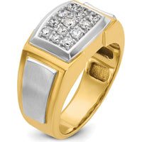 14K Yellow Gold Men's Polished and Satin Diamond Cluster Ring with 1/2 Carat AA Quality Diamonds by IBGoodman