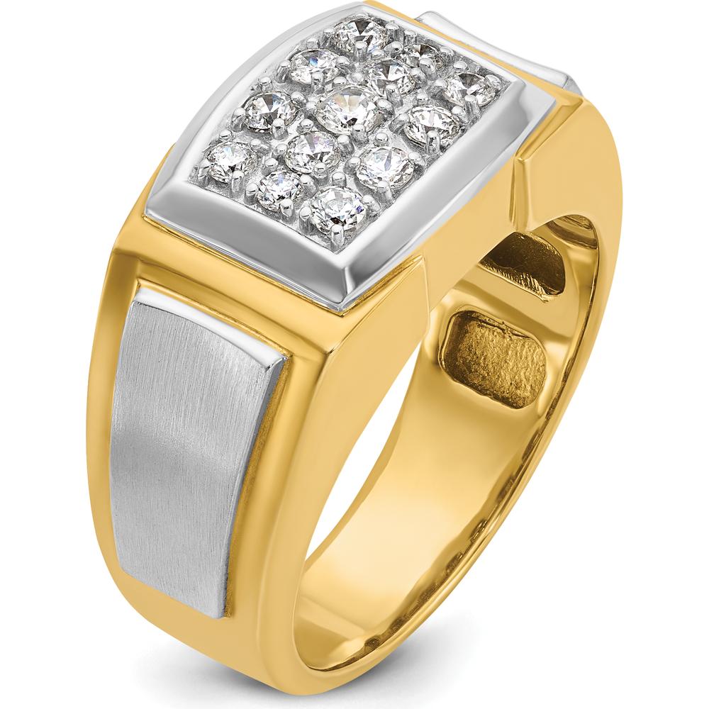14K Yellow Gold Men's Polished and Satin Diamond Cluster Ring with 1/2 Carat AA Quality Diamonds by IBGoodman