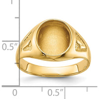 14K Yellow Gold Men's Polished and Textured Masonic Ring Mounting - 12.00 x 10.00 mm Oval Stone Size by IBGoodman
