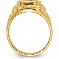 14K Yellow Gold Men's Polished and Textured Masonic Ring Mounting for 12x10mm Oval Center Stone by IBGoodman